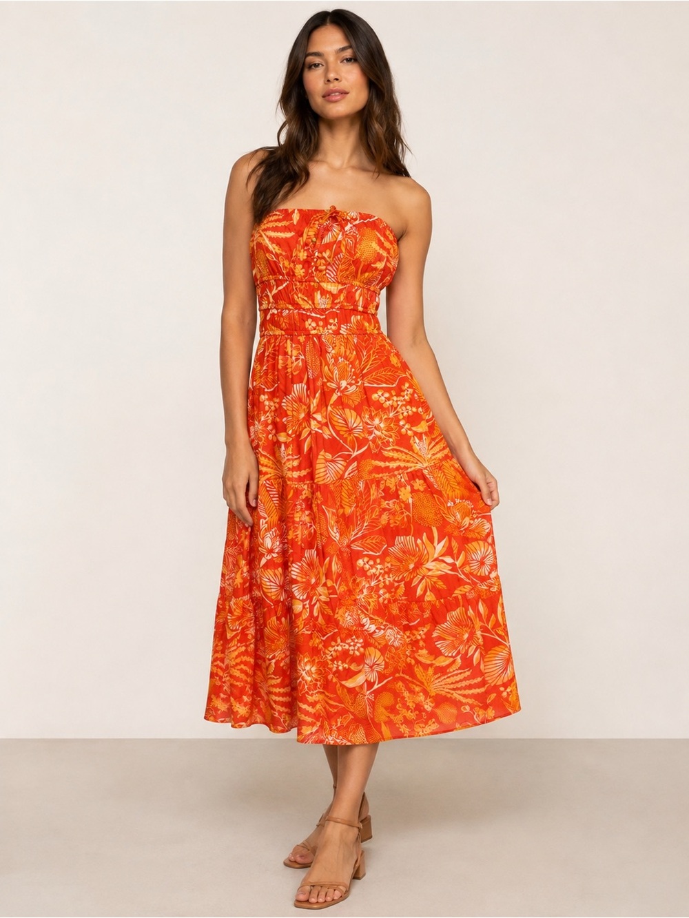 NWT Band of the Free Orange Tropical Strapless Maxi Dress S